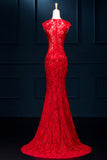 Long Sexy Red Lace See Through Split Mermaid Prom Evening Dresses ED0719
