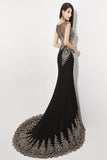 Black Cap Sleeve Beaded Prom Dress with Sweep Train