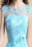 Light Sky Blue Chiffon Long Lace Beaded Prom Dress ED0828