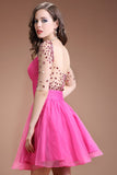 Half Sleeves Beaded V-neck Open Back Homecoming Dress ED0835