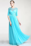 Real Nice Light Sky Blue Chiffon Half Sleeves Prom Dress ED0841