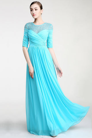 Real Nice Light Sky Blue Chiffon Half Sleeves Prom Dress ED0841