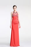 Backless Watermelon Sheath Mermaid Beaded Prom Dress ED0845