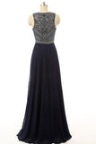 Cheap Prom Dresses Navy Blue Beaded Long Graduation Dresses ED0849