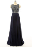 Cheap Prom Dresses Navy Blue Beaded Long Graduation Dresses ED0849