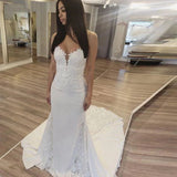 Elegant Sweetheart Sexy Mermaid Wedding Dress Lace Applique Bridal Dress OKW41