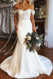 Elegant Off Shoulder Mermaid Off White Lace Top Long Wedding Dresses OK1730