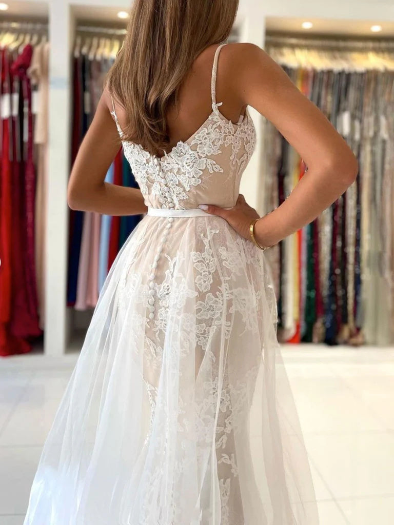 Elegant Sweetheart Mermaid Zipper Back Lace long Wedding Dresses OK1735