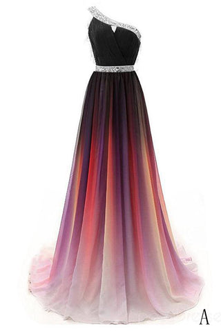 Cheap One Shoulder Ombre Beaded Long Evening Prom Dress OKK38