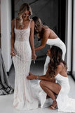 Elegant Mermaid Sleeveless Spaghetti Straps Lace Wedding Dresses OK1887