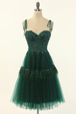 Green Sweetheart Tie-Strap A-Line Tulle Short Homecoming Dress OK1848