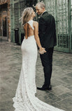 Mermaid Lace Beach Wedding Dresses Backless Slit Sexy Bohemian Bridal Gowns OKV12