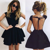 New Black Backless Homecoming Dresses,Cap Sleeves Short Prom Dress OK483