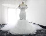 Mermaid Sweetheart White Beading Wedding Dress Elegant Bridal Dress OKQ77