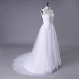 Princess White Tulle Lace Top Beaded Wedding Dress, Cheap Long Bridal Dress OKJ6