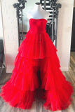 Hot Pink A Line Tulle High Low Prom Dresses, Formal Evening Dresses OK1912