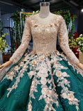 Long Sleeves Ball Gown Wedding Dress Appliqued Beading Quinceanera Dress OKR12