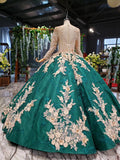 Long Sleeves Ball Gown Wedding Dress Appliqued Beading Quinceanera Dress OKR12