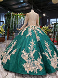 Long Sleeve Ball Gown Wedding Dress Appliques Beading Quinceanera Dress OKR12