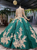 Long Sleeves Ball Gown Wedding Dress Appliqued Beading Quinceanera Dress OKR12