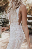 Ivory Lace Sheath Deep V-neck Floor-length Wedding Dress Bridal Gowns OK1135