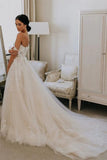 Elegant Ivory Tulle A Line Sweetheart Appliqued Wedding Dress Bridal Gown OK1134