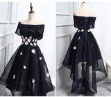 Ball Gown Off the Shoulder Appliqued Homecoming Dresses,Chic Asymmetrical Short Prom Dress OK423