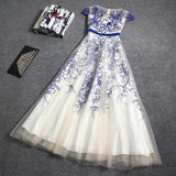 Beautiful Embroidery A-line Cap Sleeves Tulle Long Prom Dress Evening Dress OKT41