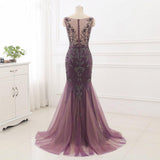 Beading Scoop Mermaid Sweep Train Tulle  Long Cheap Prom Dresses OKG25