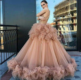 Ball Gown Scoop Ruffles Tulle Long Beautiful Beading Prom Dresses,Quinceanera Dresses OKG26