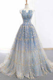 Blue and Gold Lace Ball Gown Prom Dress, Sweet 16 Princess Quinceanera Dress OKH63