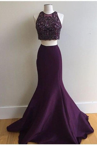 Dark Plum Mermaid 2 Pieces  Sparkly Long Prom Dress K149