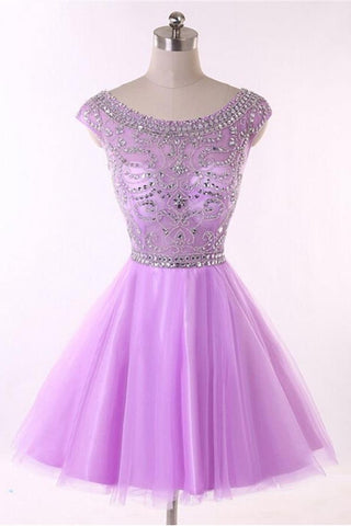 Sparkly Pretty Beading Short Tulle Homecoming Dresses With Flower Type K179