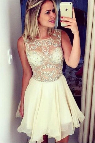 Ivory Chiffon Beaded Short Pretty Homecoming Dress For Girls K185