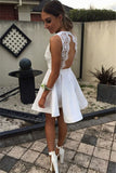 Girly Short White Lace Deep V-neck Homecoming Dress For Teens K207