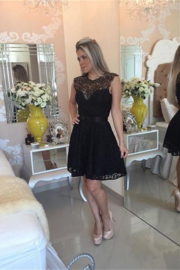 Black Lace Elegant Short Handmade Pretty Homecoming Dress K210