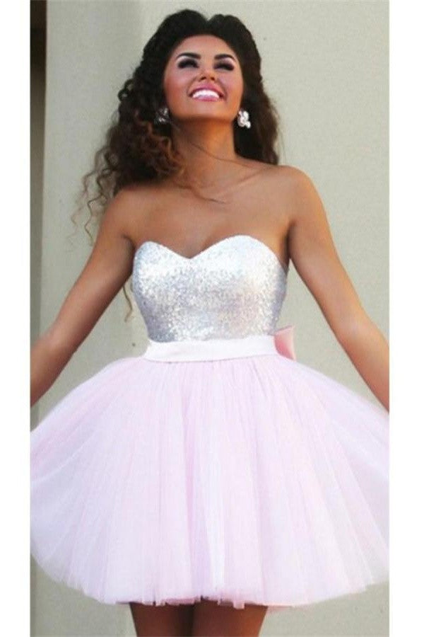 Girly Short Pink Sweetheart Homecoming Dress With Big Bow K250