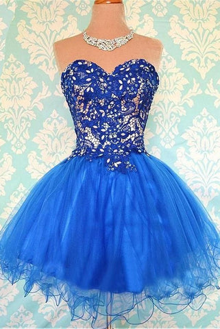 Sparkly Royal Blue Short Tulle Sweetheart Homecoming Dress K290