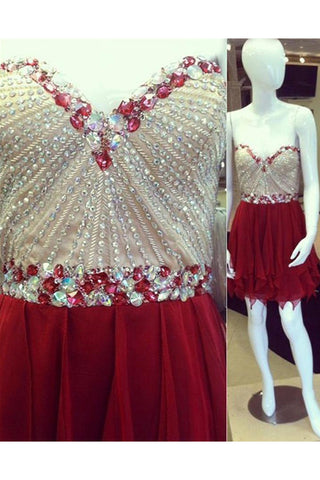 Sparkly Red Chiffon Beading Sweetheart Homecoming Dress K342