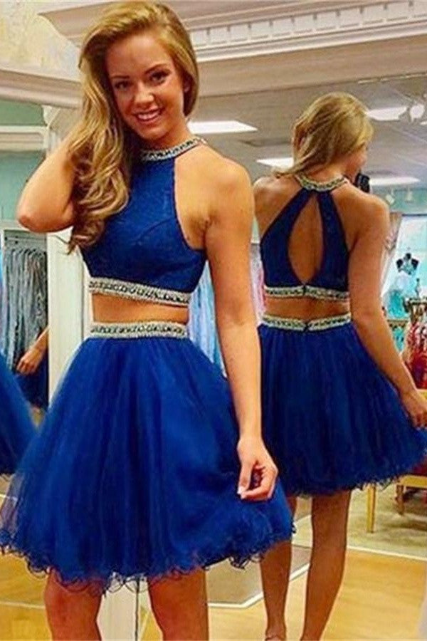 Lovely Royal Blue 2 Pieces Handmade Homecoming Dress K345