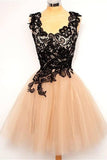 Pretty Black Lace Short Tulle Homecoming Dress K347