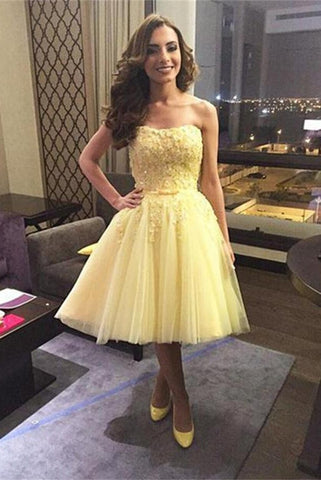 Strapless Daffodil Lace Elegant Pretty Homecoming Dress  K354