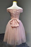 Elegant Beautiful Pink Boat Neckline Lace Up Short Homecoming Dress K368
