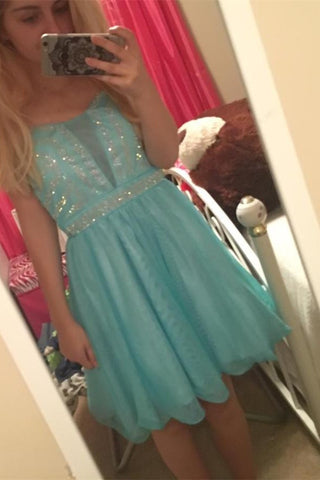 Simple Beaded Chiffon A-line Homecoming Cocktail Dress K392