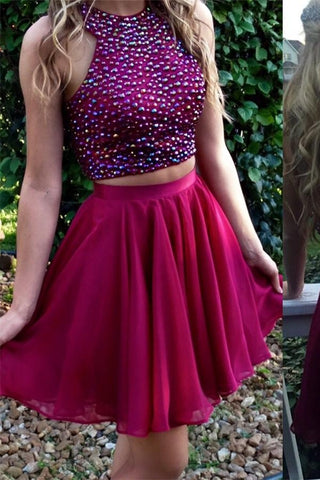 Pretty Sparkly Beaded Chiffon A-line Sleeveless Homecoming Dress K408