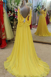 Pretty V-neck Long Chiffon Backless Beaded Prom Dresses K44