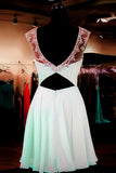 Cap Sleeves Simple Mint Green High Low Homecoming Dress K45