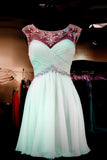 Cap Sleeves Simple Mint Green High Low Homecoming Dress K45