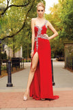 Front Split One Shoulder Red Beading Long Backless Prom Dress K51