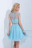 Pretty Two Pieces Light Sky Blue Cap Sleeves Short Homecoming Dress K58